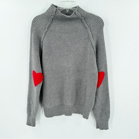 Gray Turtleneck Sweater with Red Heart Patches - Picture 3 of 15